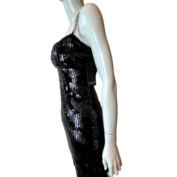 NWT Akira Black Label Women Sequin Beaded Party Cocktail Mini Dress Size Small - Picture 3 of 10